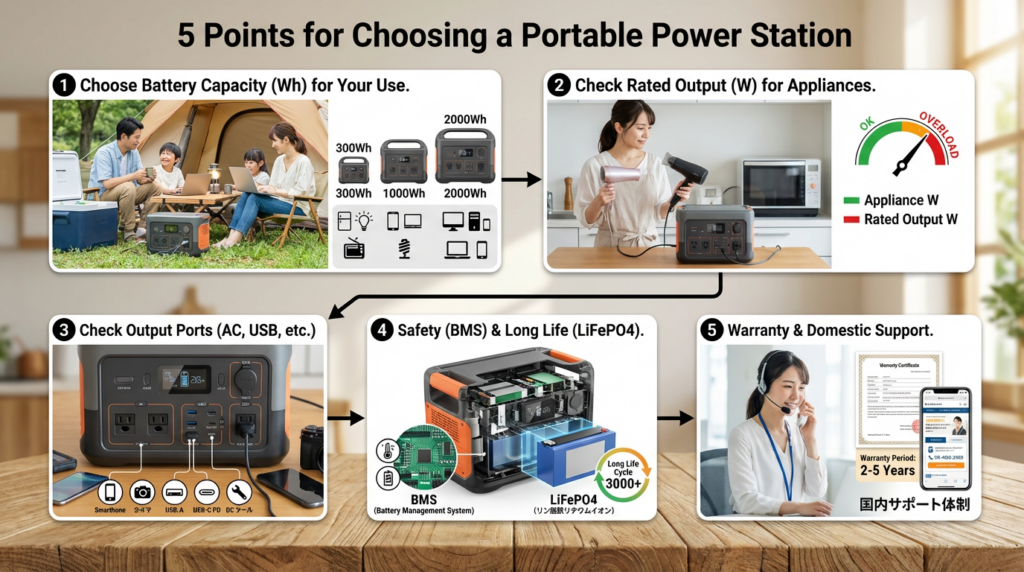 ポータブル電源選びの5つのポイント