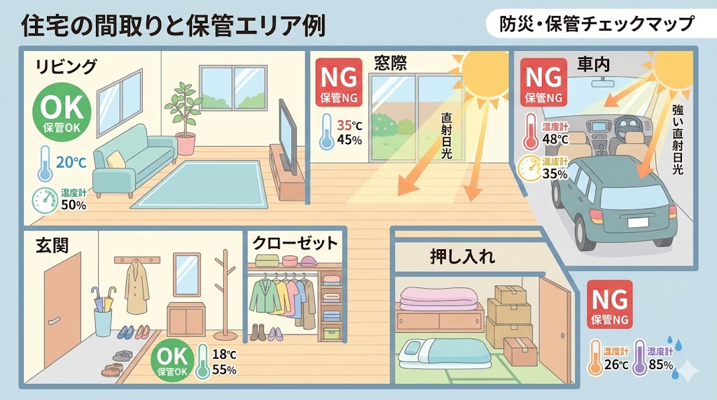正しい保管場所の選び方|置いてはいけないNG場所と安全な置き場所
