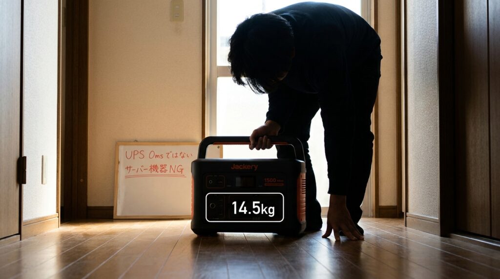 Jackery 1500 Newの悪い口コミ・デメリット|重さ14.5kgとUPS制限の注意点