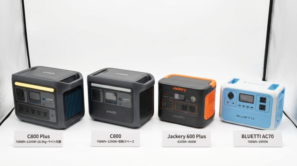 Anker Solix C800 Plusとライバル機種を徹底比較|C800無印・Jackery 600 Plus・BLUETTI AC70