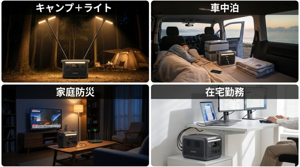 【シーン別】Anker Solix C800 Plusの活用イメージ|キャンプ・車中泊・防災・在宅