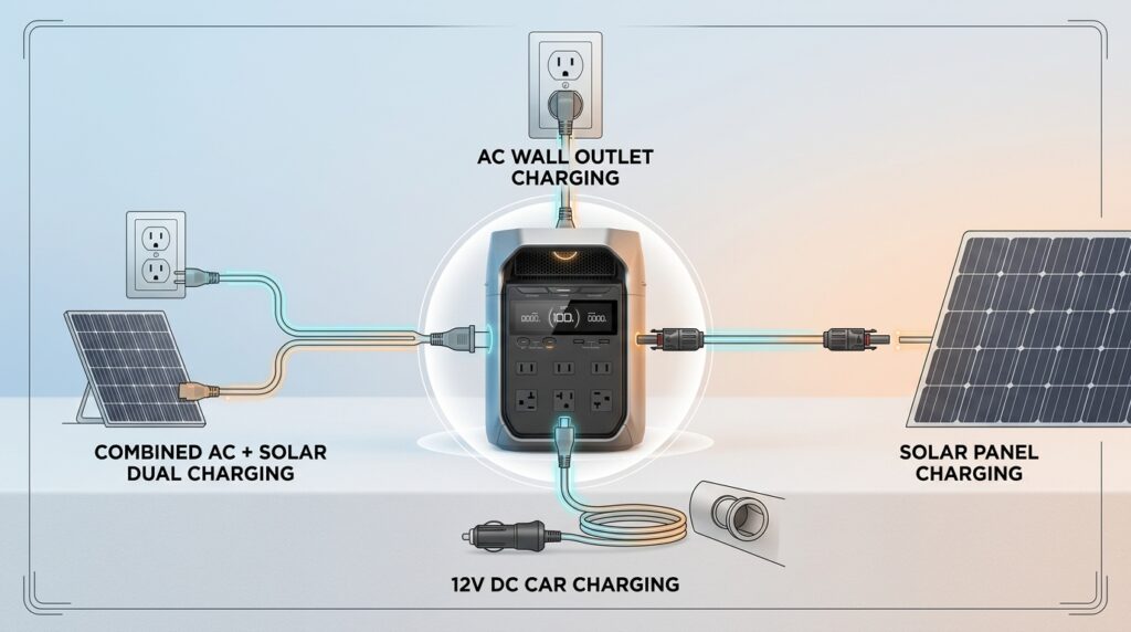 EcoFlow DELTA 2の充電方法と使用シーン｜AC・ソーラー・走行充電