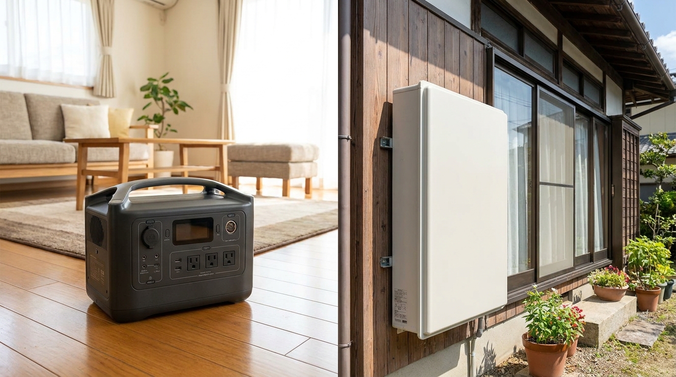 ポータブル電源と家庭用蓄電池はどっちがいい?容量・工事・補助金の違いを電気工事士が比較【2026年】