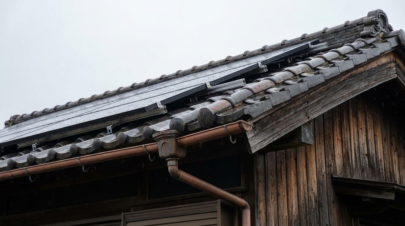 太陽光パネルと屋根の設置部分
