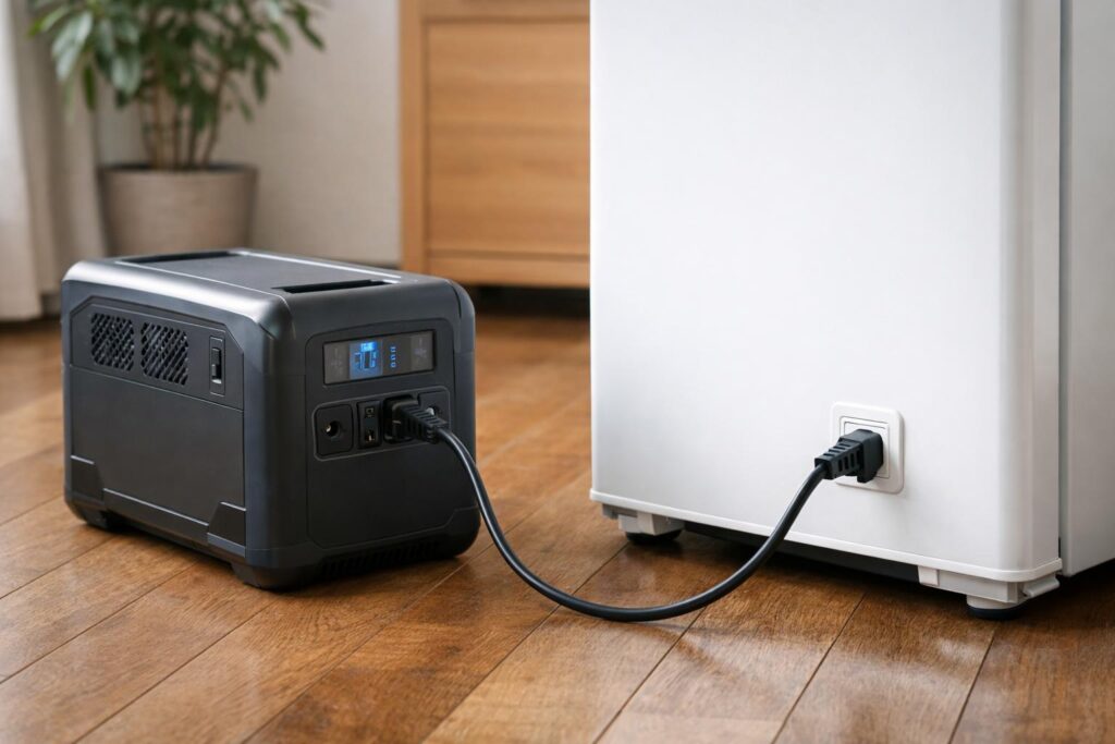 【実践】ポータブル電源と冷蔵庫を接続して動かしてみた