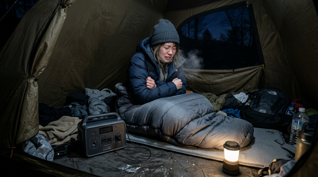 ポータブル電源の容量が少なすぎて、朝まで持たない