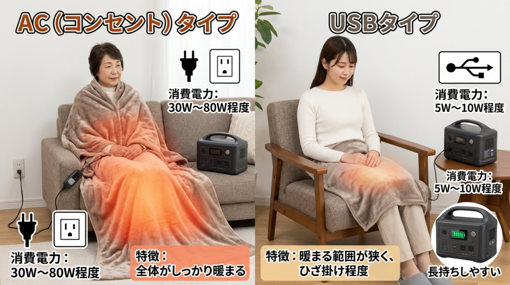電気毛布の消費電力と電源の種類