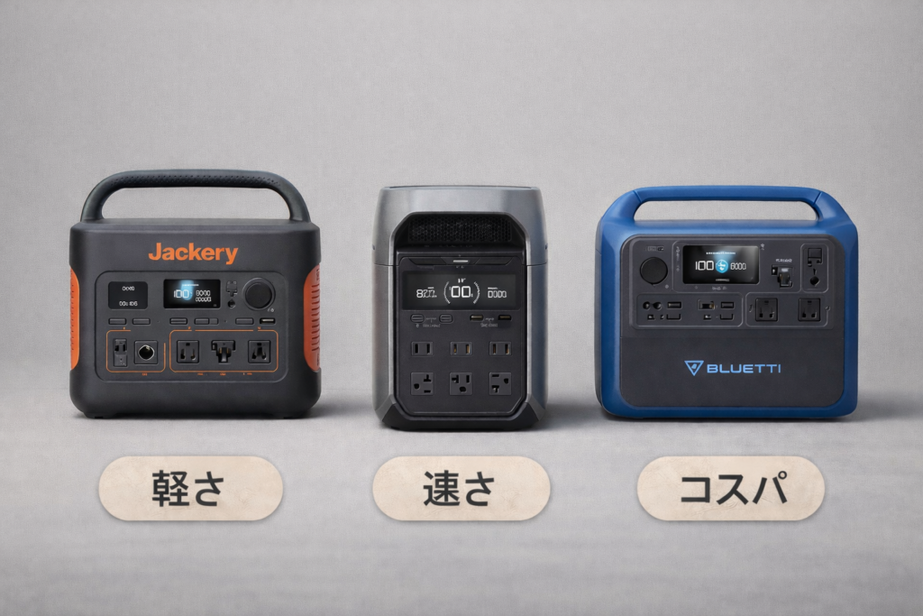 ライバル比較：Jackery 1000 New vs BLUETTI AC180 vs EcoFlow DELTA 3 Plus