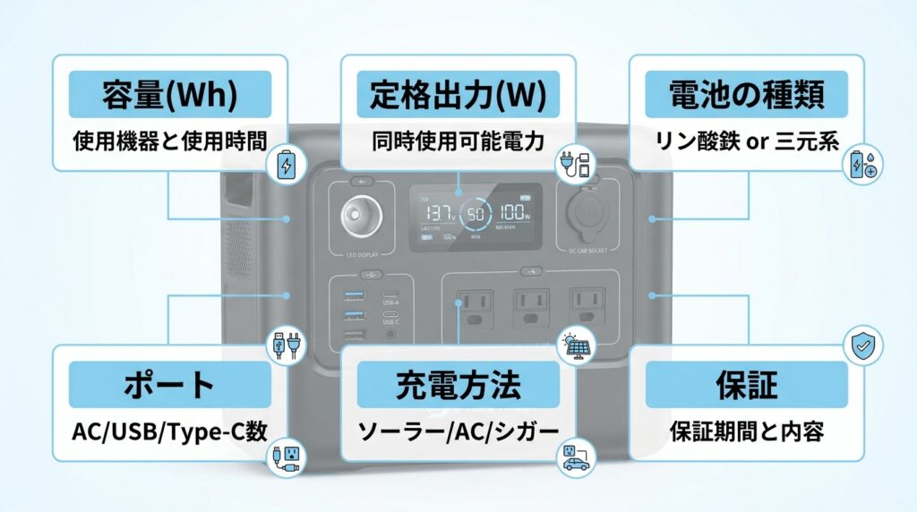 ポータブル電源の失敗しない選び方|7つのチェックポイント