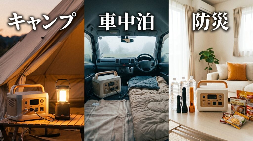 【用途別】ポータブル電源おすすめ早見表｜キャンプ・車中泊・防災・在宅ワーク