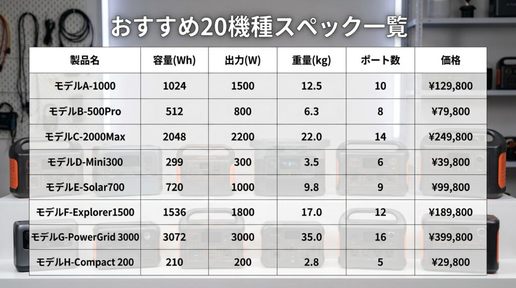 ポータブル電源おすすめ20機種スペック一覧比較表