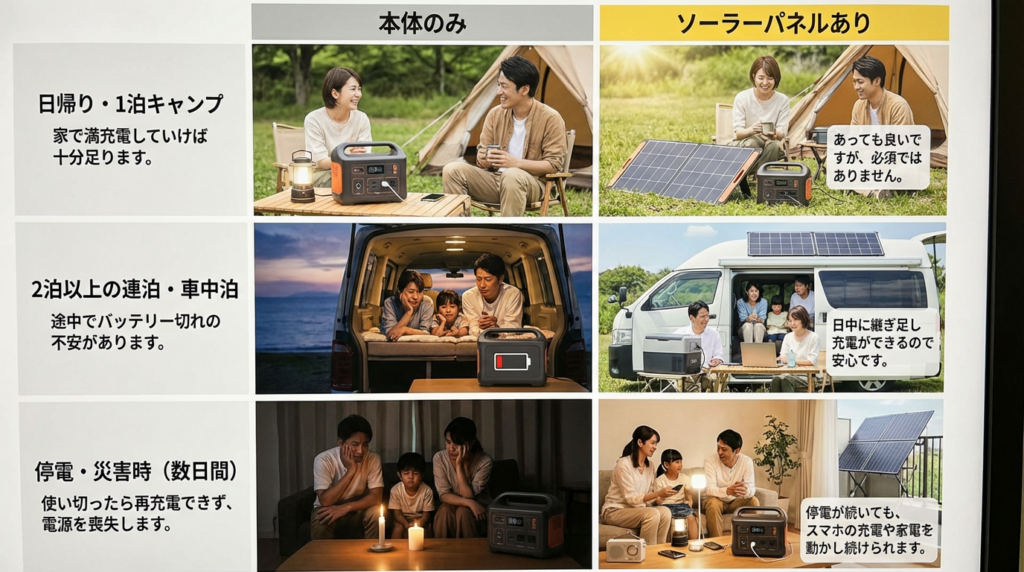 ソーラー充電が活躍するシチュエーション