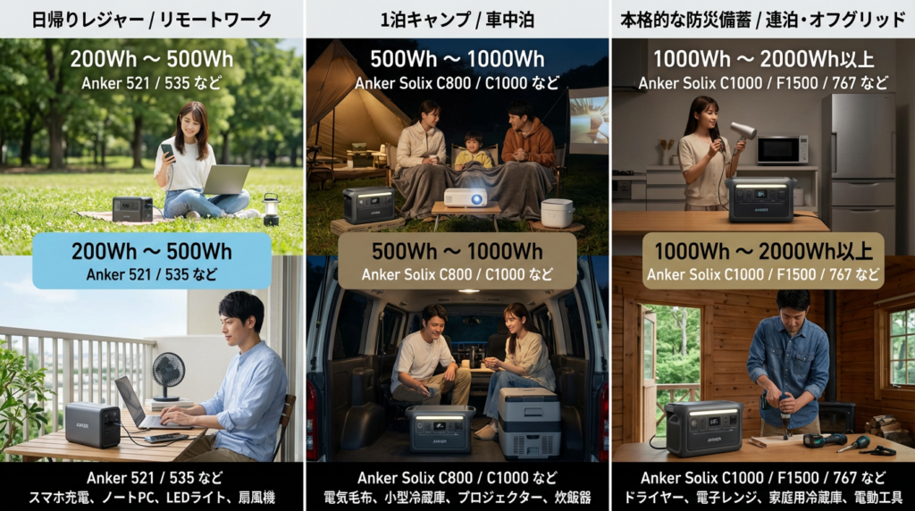 使用目的に合わせてバッテリーサイズを選ぶ