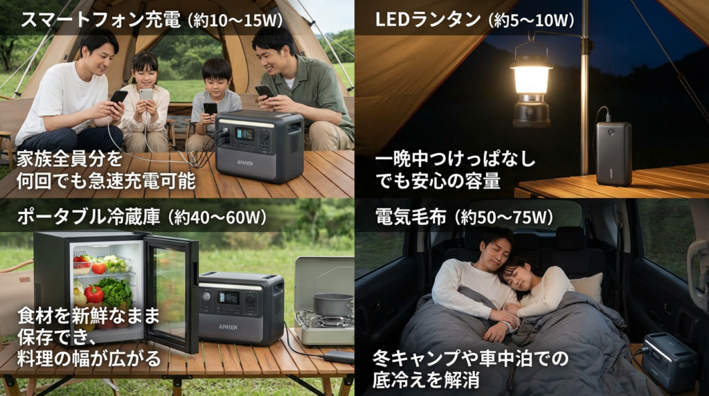 ポータブル電源アウトドア使用例