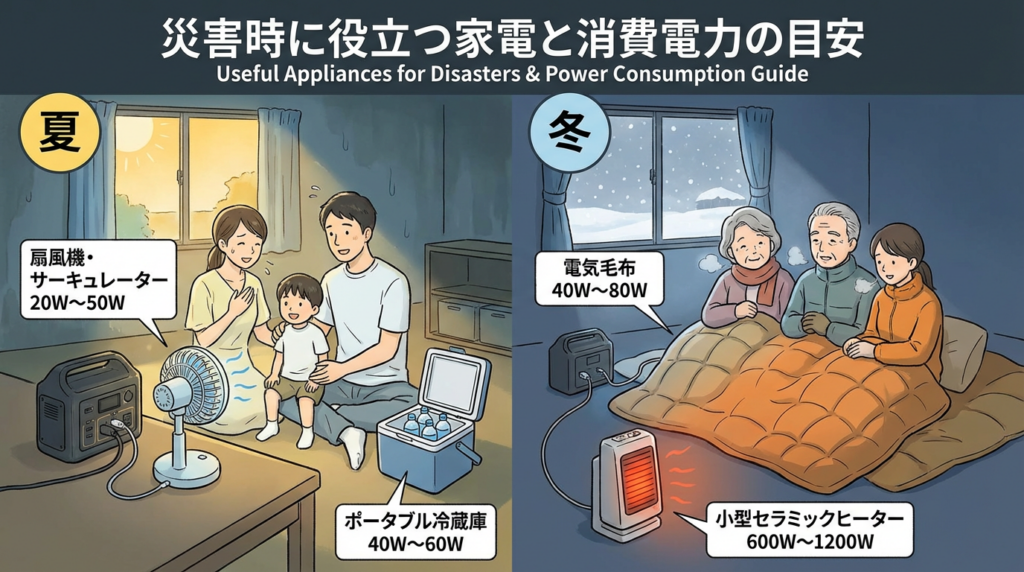 災害時に役立つ家電と消費電力の目安