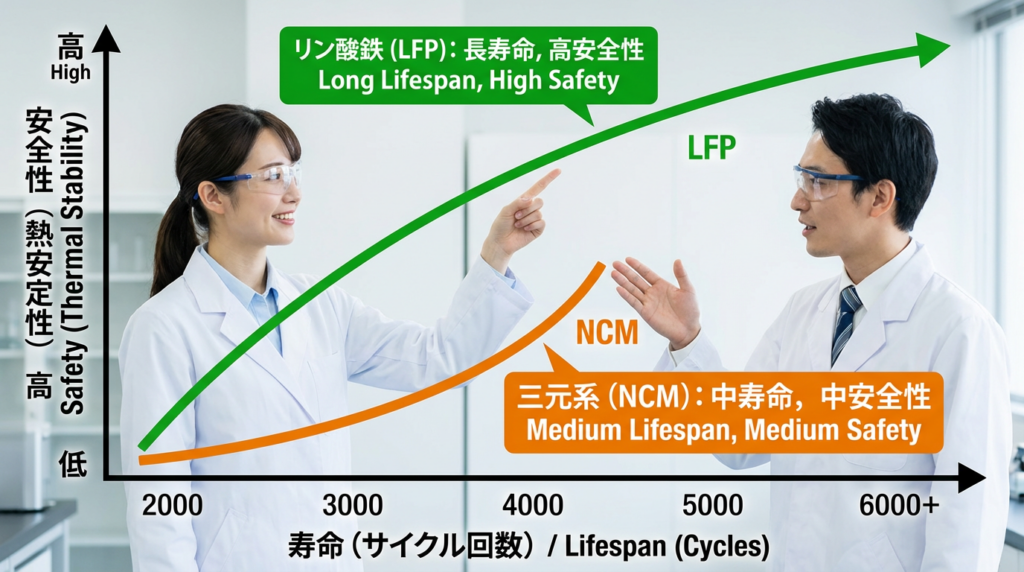 三元系とリン酸鉄リチウムイオンの比較
