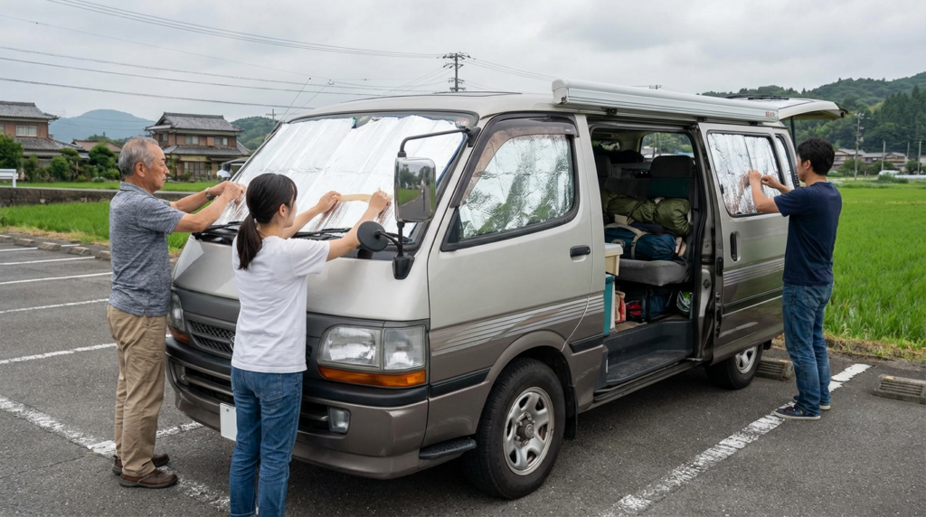 車中泊やテントでは「断熱・サンシェード」を徹底する