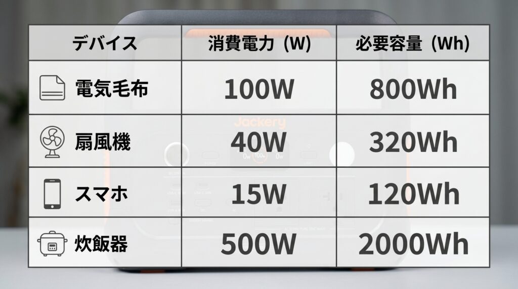 キャンプで必要な容量の目安|消費電力から計算する方法