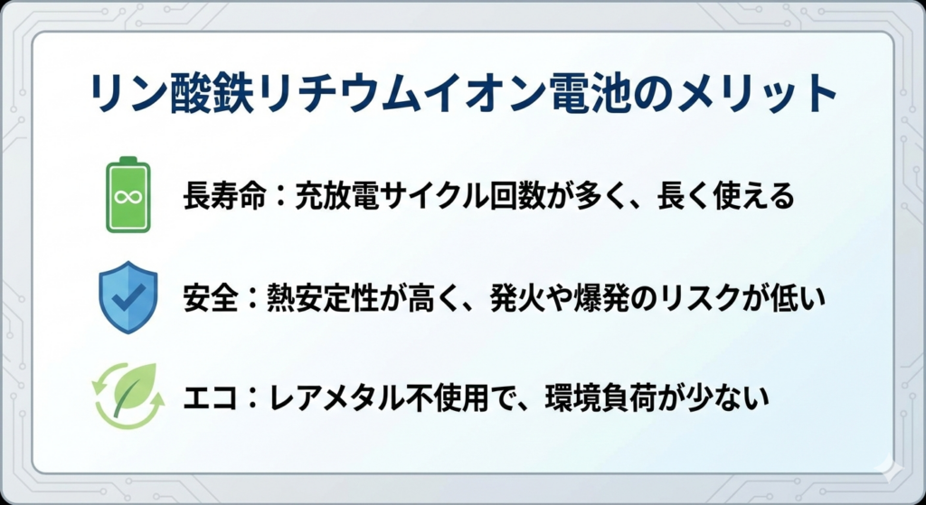 リン酸鉄リチウムイオン電池のメリット