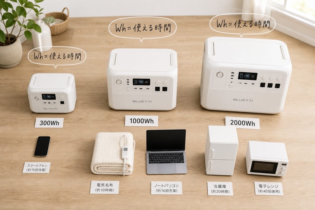 ポータブル電源の選び方は容量(Wh)から決める【ステップ1】