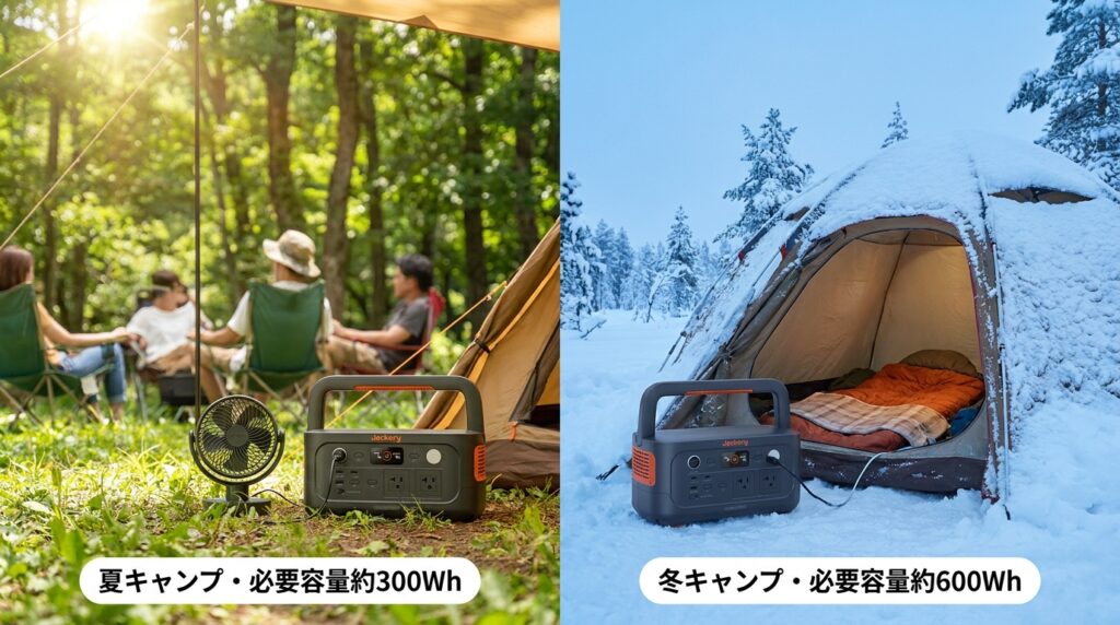 夏キャンプと冬キャンプで容量は変わる?季節別の考え方