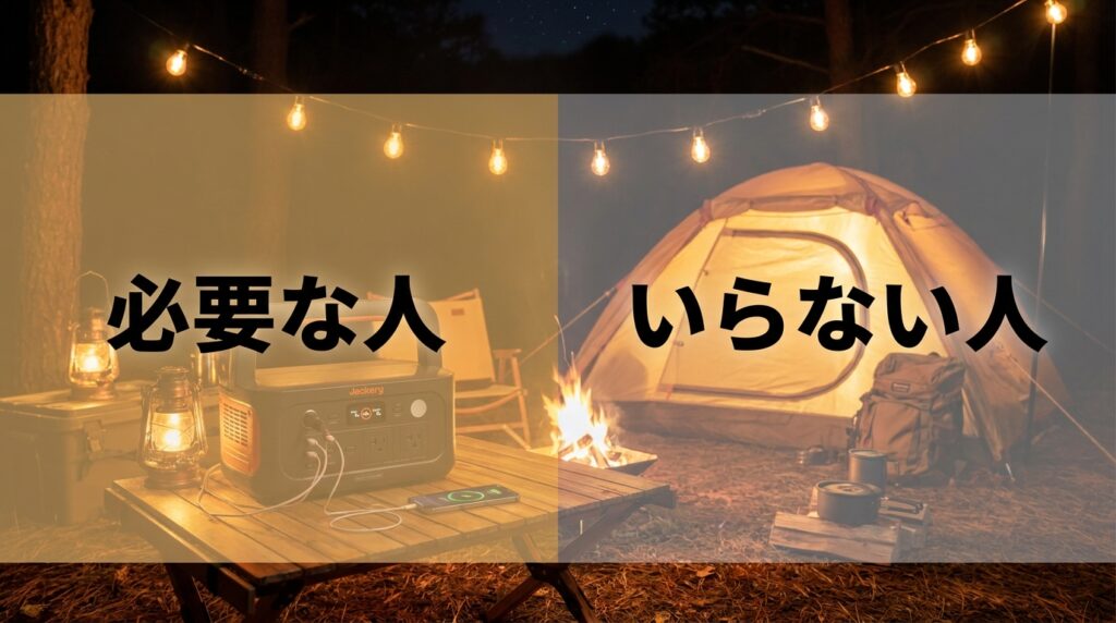 そもそもキャンプにポータブル電源は必要?必要な人・いらない人