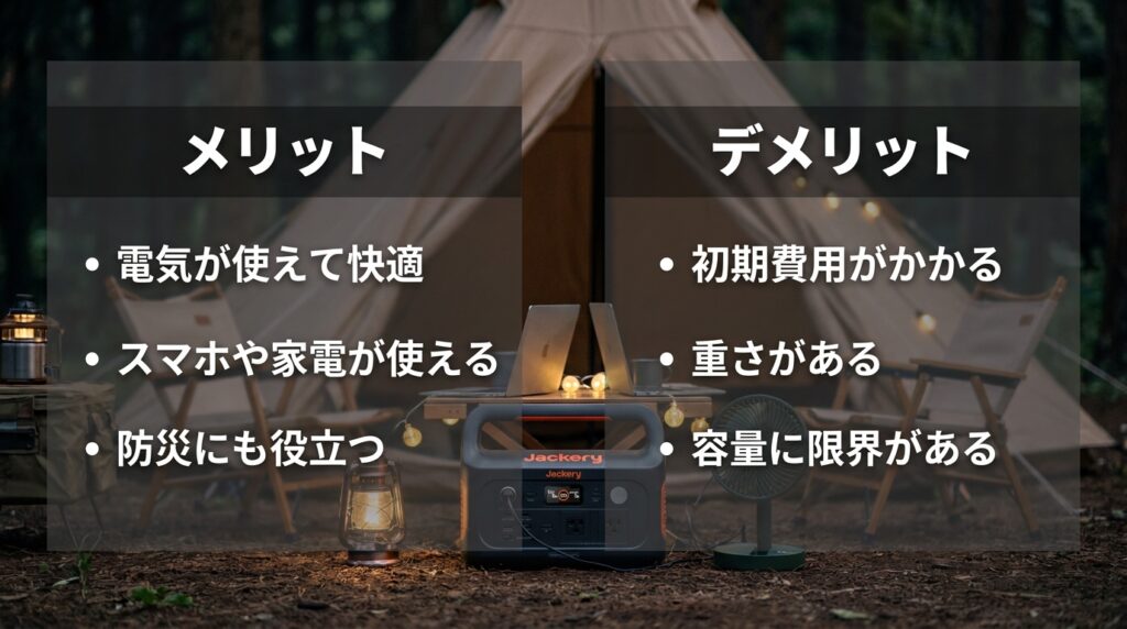 ポータブル電源をキャンプで使うメリット・デメリット