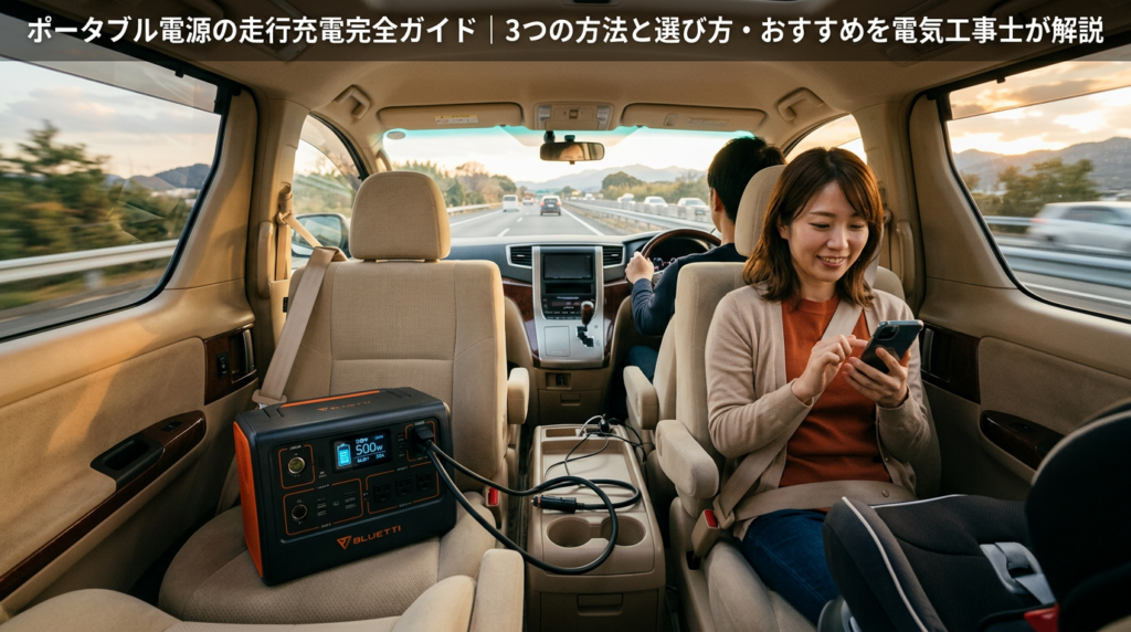 ポータブル電源の走行充電完全ガイド｜3つの方法と選び方・おすすめを電気工事士が解説