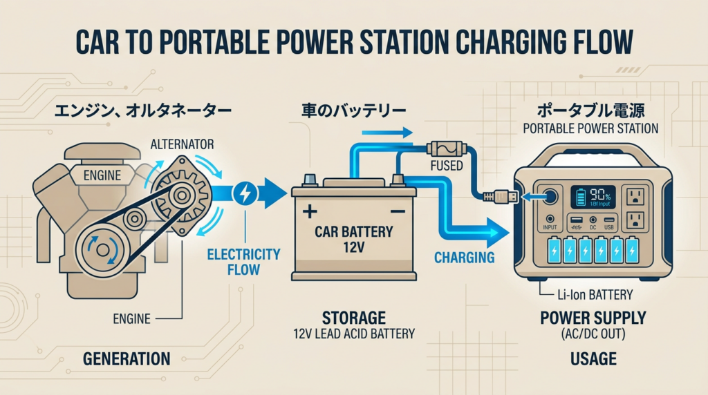 ポータブル電源の走行充電とは？基本の仕組みを解説