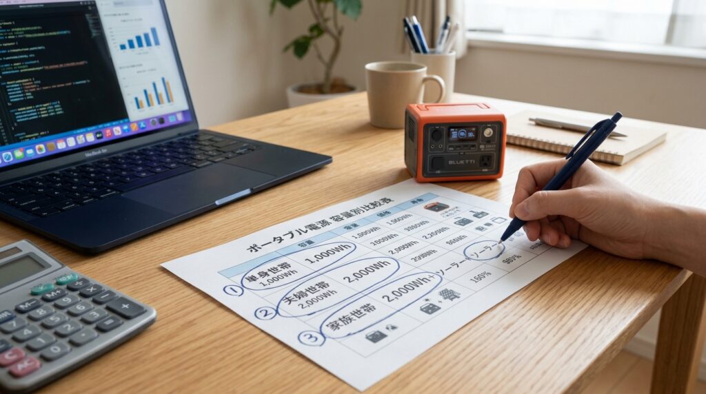 台風停電に必要なポータブル電源の容量目安