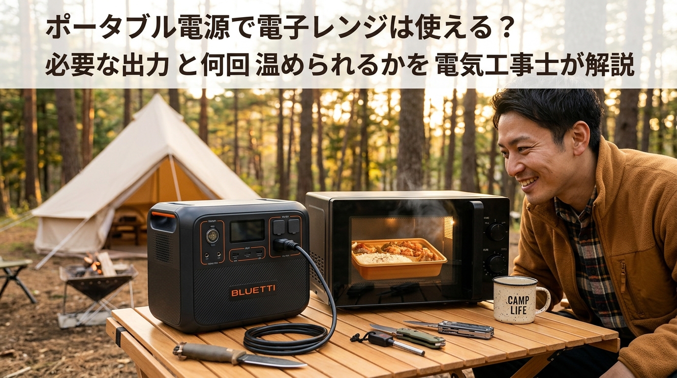ポータブル電源で電子レンジは使える？必要な出力と何回温められるかを電気工事士が解説