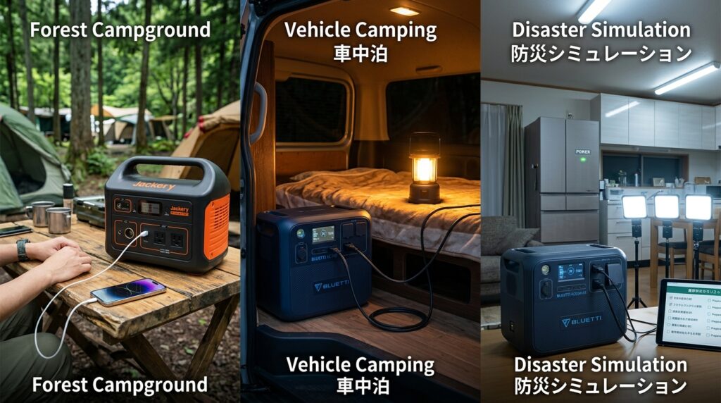 用途別に比較｜キャンプ・車中泊・防災ならBLUETTIとJackeryどっち？
