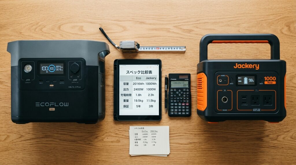 EcoFlowとJackeryの違いを比較表でチェック