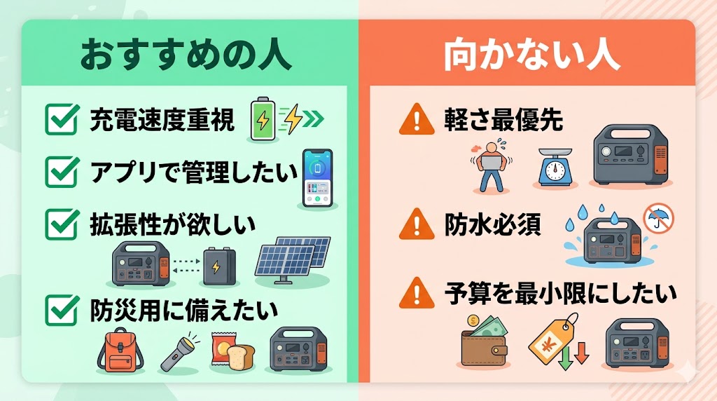 EcoFlowポータブル電源はこんな人におすすめ/向かない人