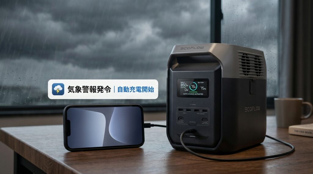 UPS機能と荒天警報機能｜停電・台風に自動対応