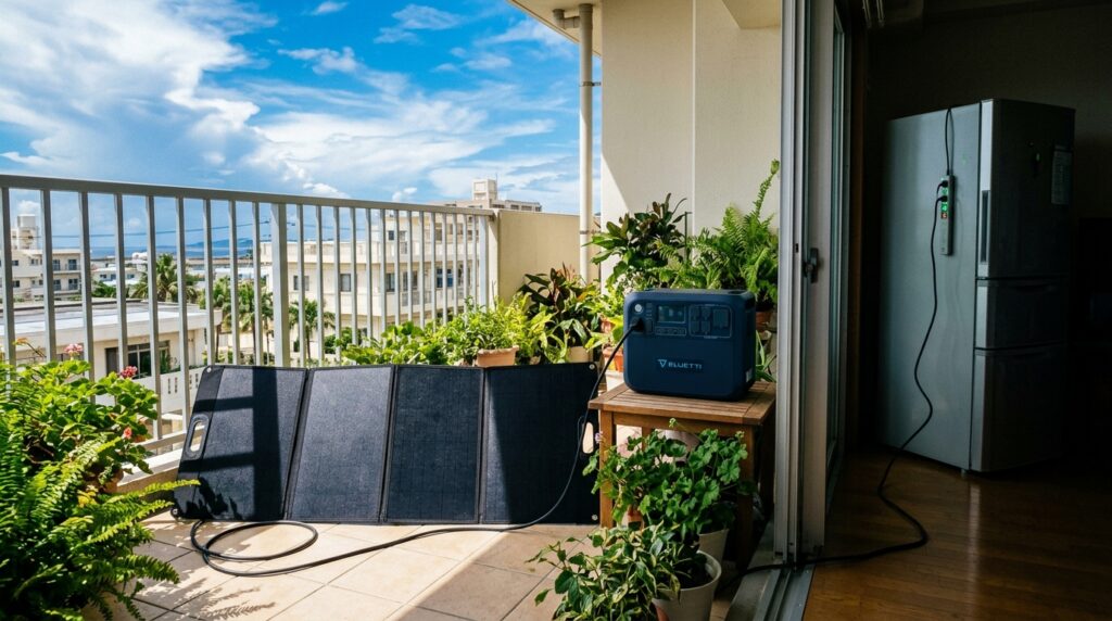 ソーラーパネルで継ぎ足し充電できる長期停電対策