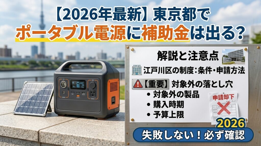 【2026年最新】東京都でポータブル電源に補助金は出る？江戸川区の制度と対象外の落とし穴を解説