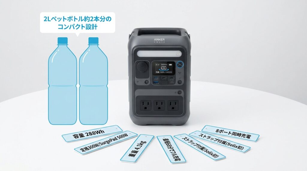 Anker Solix C300の基本スペックと特徴|288Wh×4.1kg×ストラップ付の正体