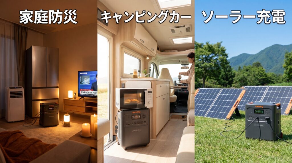 【シーン別】Jackery 3600 Plusの活用イメージ｜防災・キャンピングカー・在宅