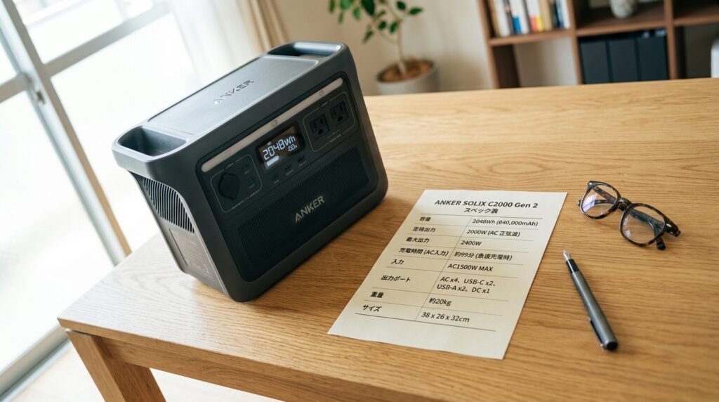 Anker Solix C2000 Gen 2の主要スペック一覧