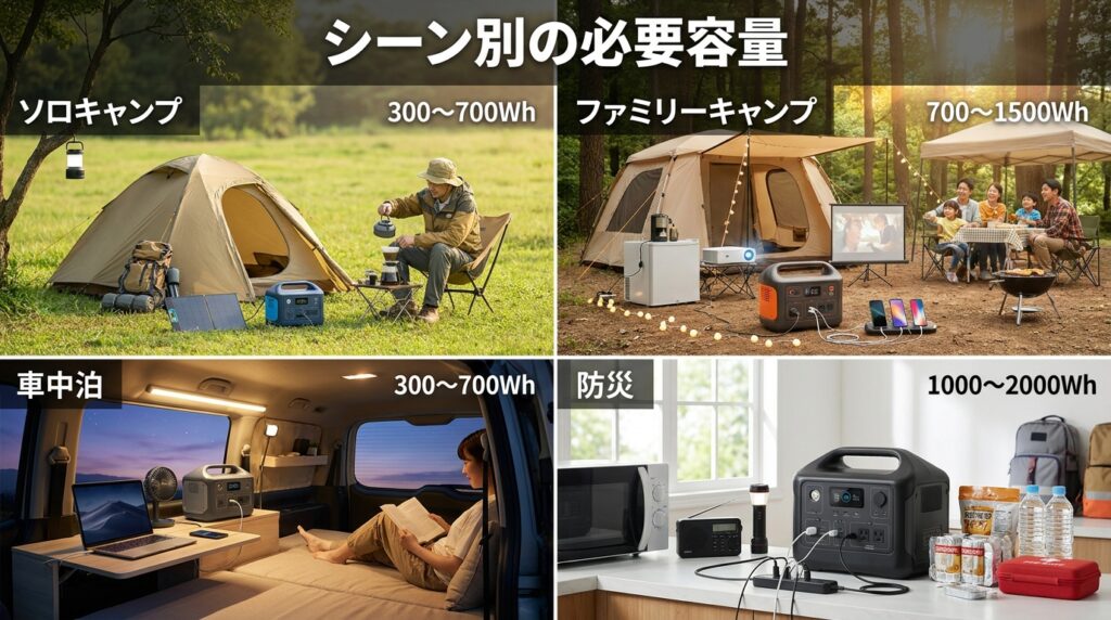 【シーン別】ポータブル電源レンタルで選ぶべき容量の目安｜キャンプ・車中泊・防災