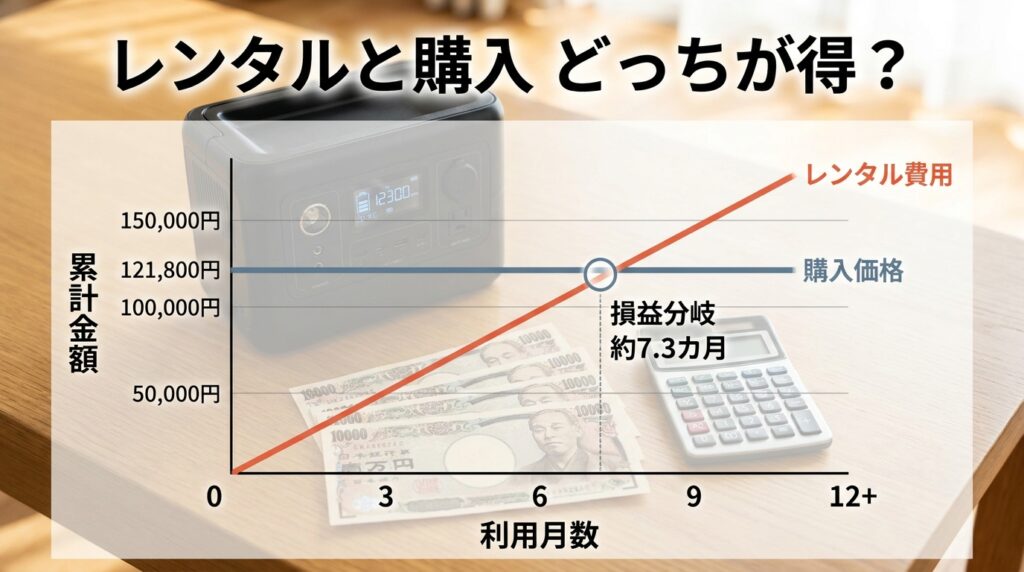 ポータブル電源はレンタルと購入どっちが得？料金の損益分岐を実額で比較