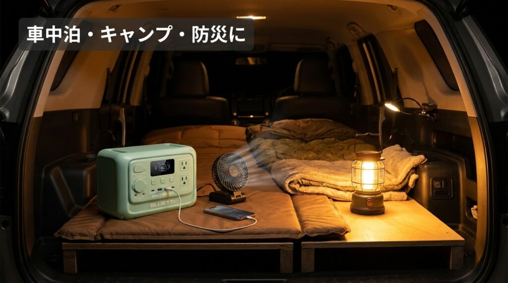 BLUETTI AORA 30 V2の使用シーン別の活用法|車中泊・キャンプ・防災