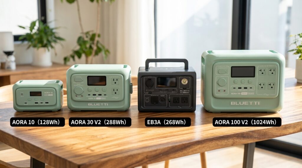 BLUETTI AORA 30 V2と他モデルの比較【EB3A / AORA 10 / AORA 100 V2】