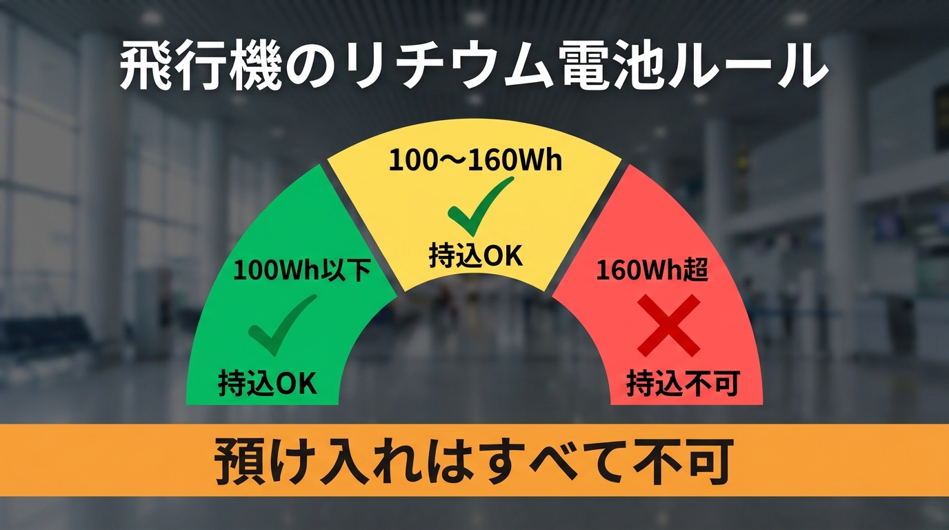 飛行機のリチウム電池の容量ルール100Whと160Whのイメージ