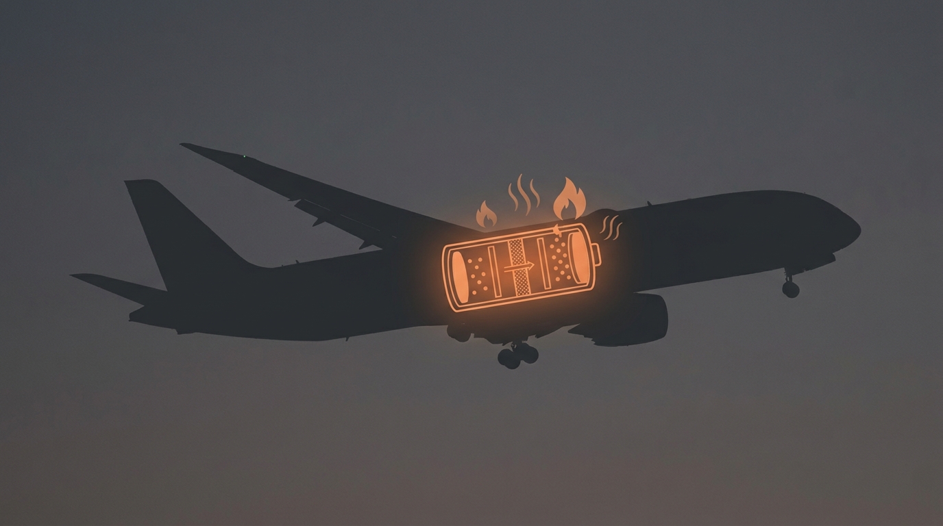 飛行機がリチウム電池に厳しい理由を解説するイメージ