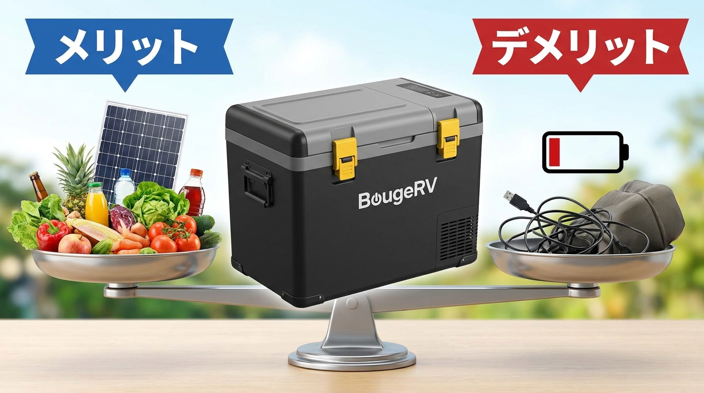 BougeRVのメリットとデメリットを天秤にかけて比較するイメージ