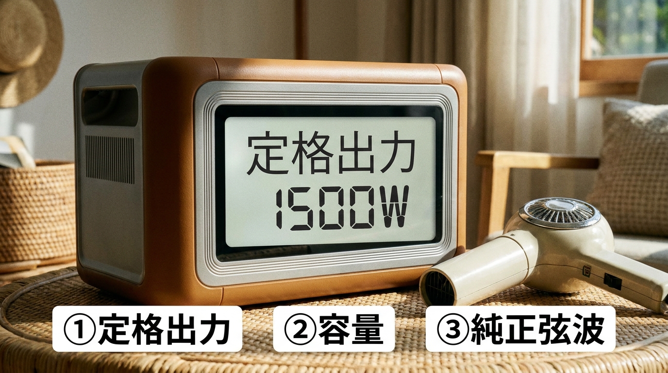 ドライヤーが使えるポータブル電源の選び方3ポイントのイメージ