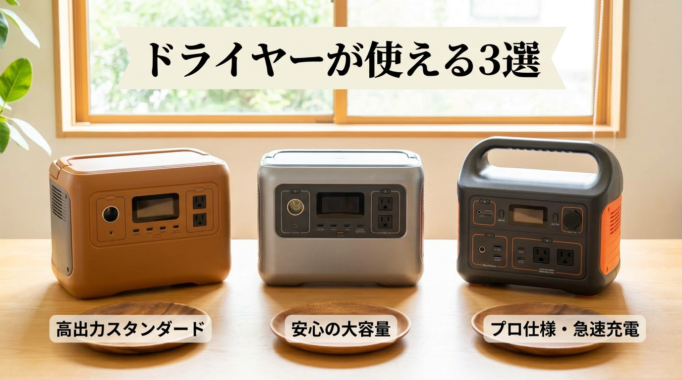 ドライヤーが使えるおすすめポータブル電源3選のイメージ