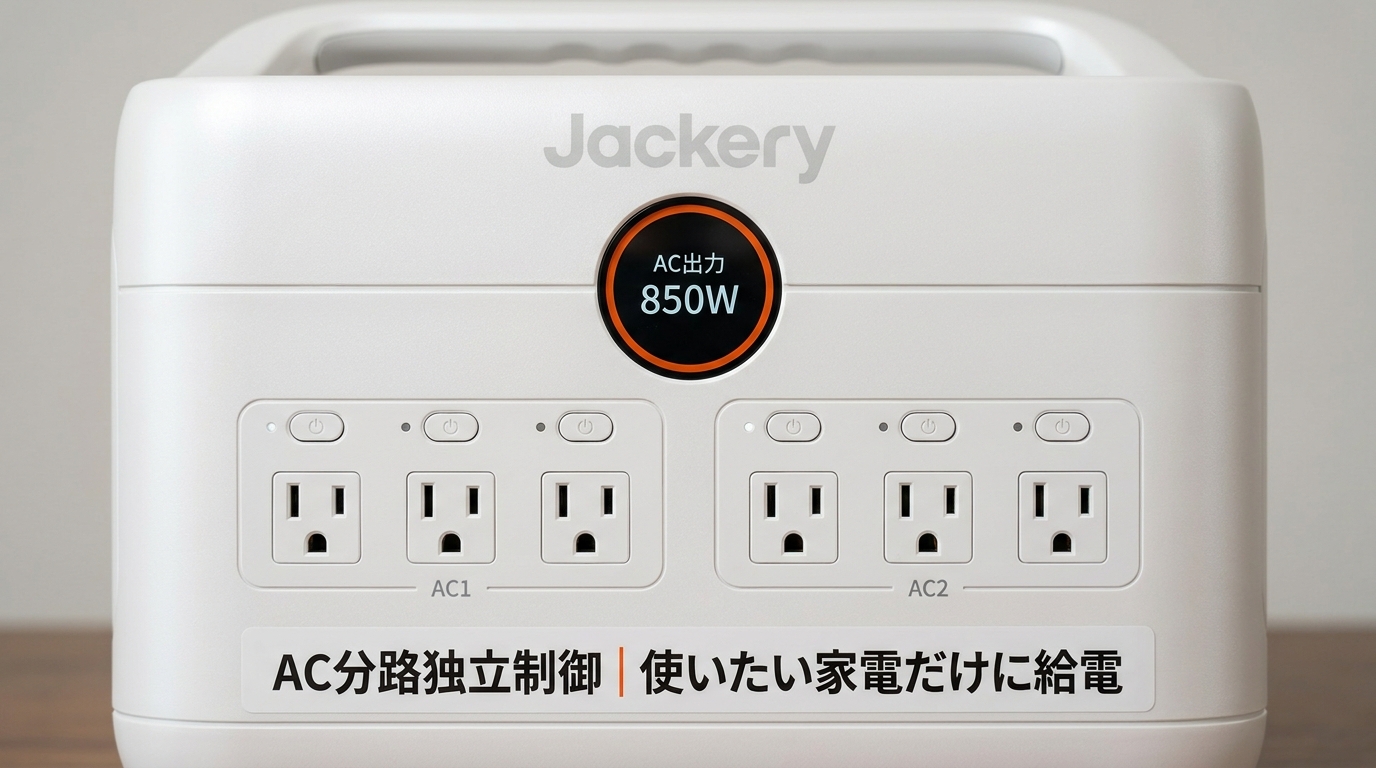 AC出力を2グループに分けて使いたい家電だけに給電するAC分路独立制御の仕組みのイメージ